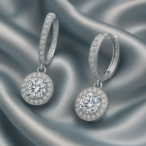 halo moissanite earrings – 0.5 carat top quality s925 silver platinum plated studs | elegant sparkling design tested with a diamond pen